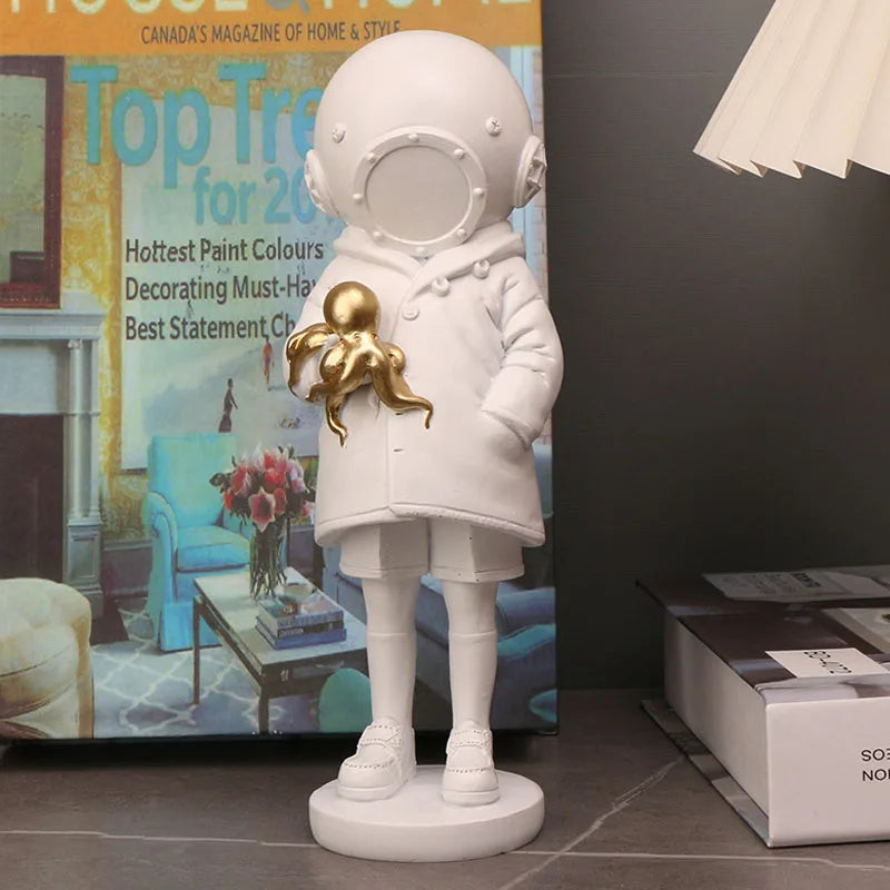 DecorBites™ Banksy Deep Diver Sculpture: Modern Street Art Girl Statue for Home & Office Decor