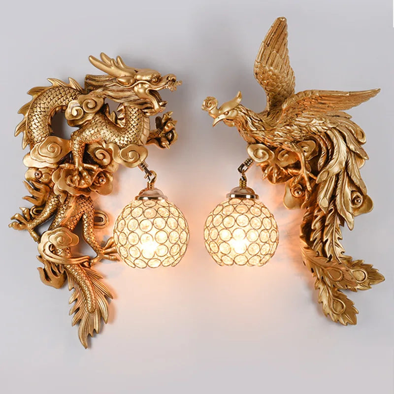 DecorBites™ Dragon Phoenix Wall Light: Luxury Decor for Living Room, Bedroom, Staircase