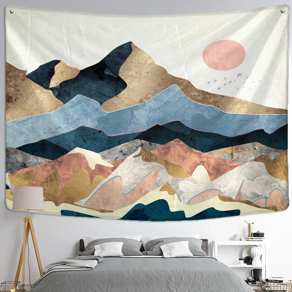 Abstract Mountains Oil Painting Tapestry Wall Hanging for Boho Witchcraft Aesthetics Room Decor by DecorBites™