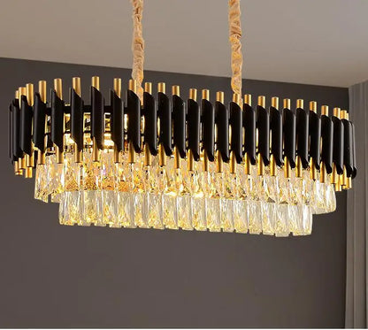DecorBites™ Black Gold Metal LED Chandelier Living Room Dining Modern Lustre Crystal Hanging Lamp