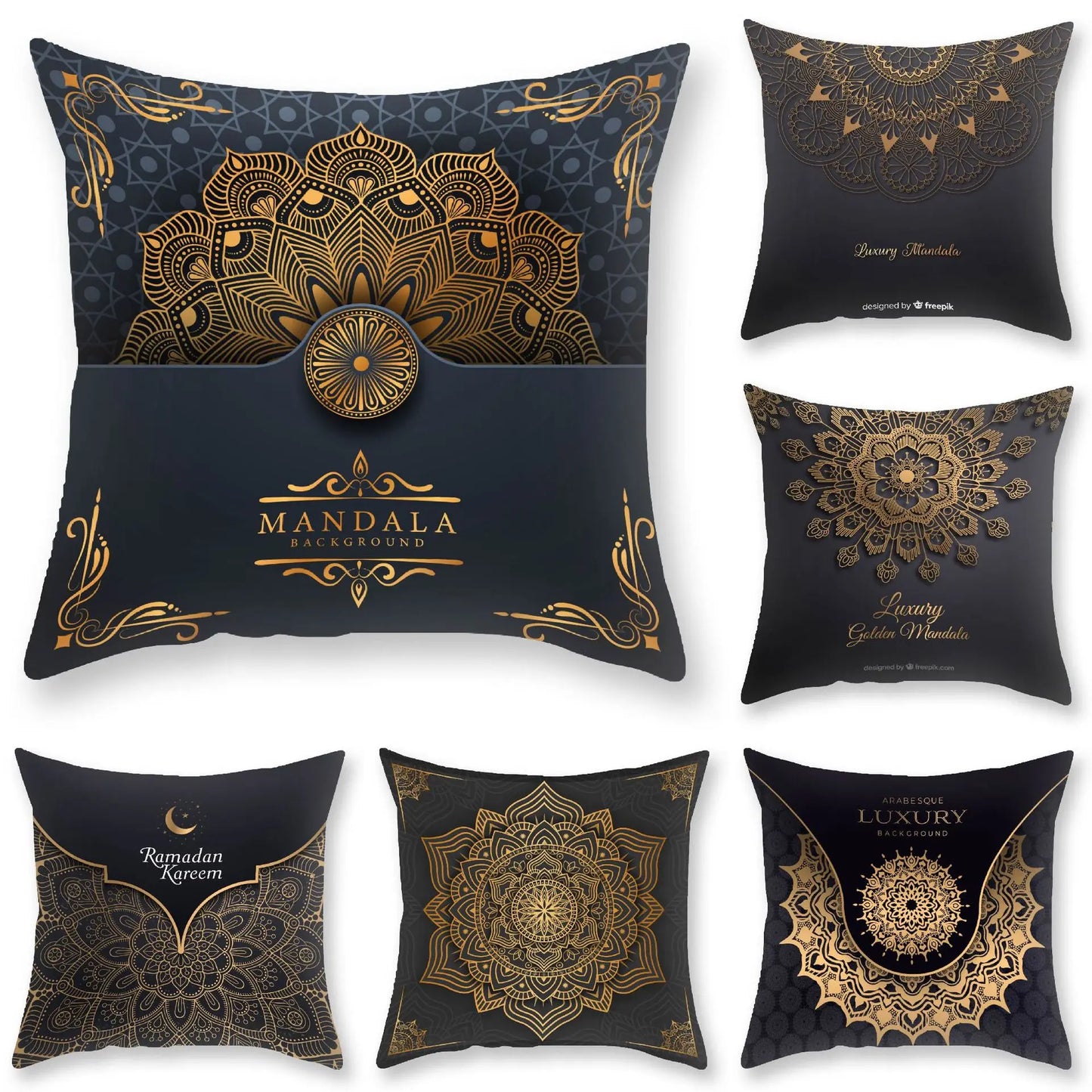 DecorBites™ Black Gold Mandala Luxury Printed Pillowcase §