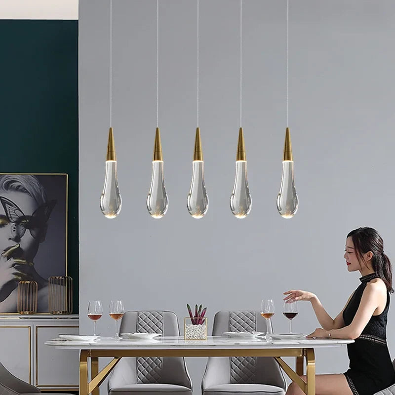 DecorBites™ Crystal Gold Pendant Lights for Dining Room Kitchen Island Chandelier