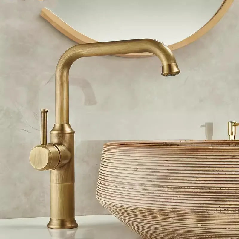 DecorBites™ Antique Brass Basin Faucet Hot Cold Single Lever Bathroom Sink Tap