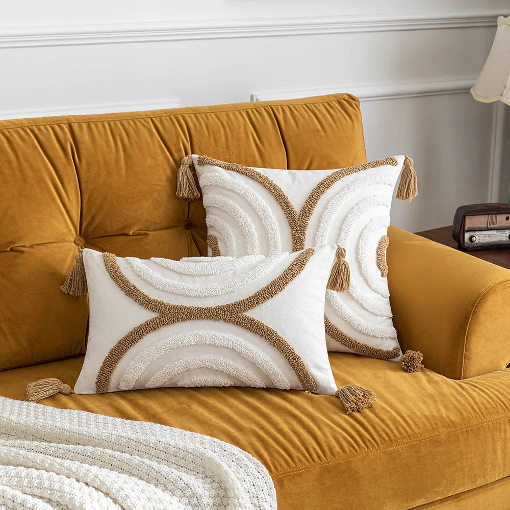 DecorBites™ Boho Tufted Geometric Cotton Canvas Pillow Covers
