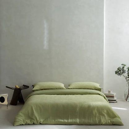 DecorBites™ 100% Cotton Foam Yarn Bedding Set with Solid Color Jacquard Design