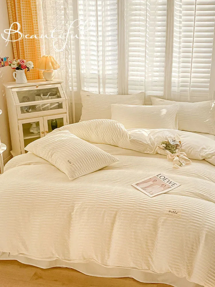 DecorBites™ Bubble Yarn Fabric Full Bedding Set with Duvet Cover, Sheet, Quilt, Pillowcase
