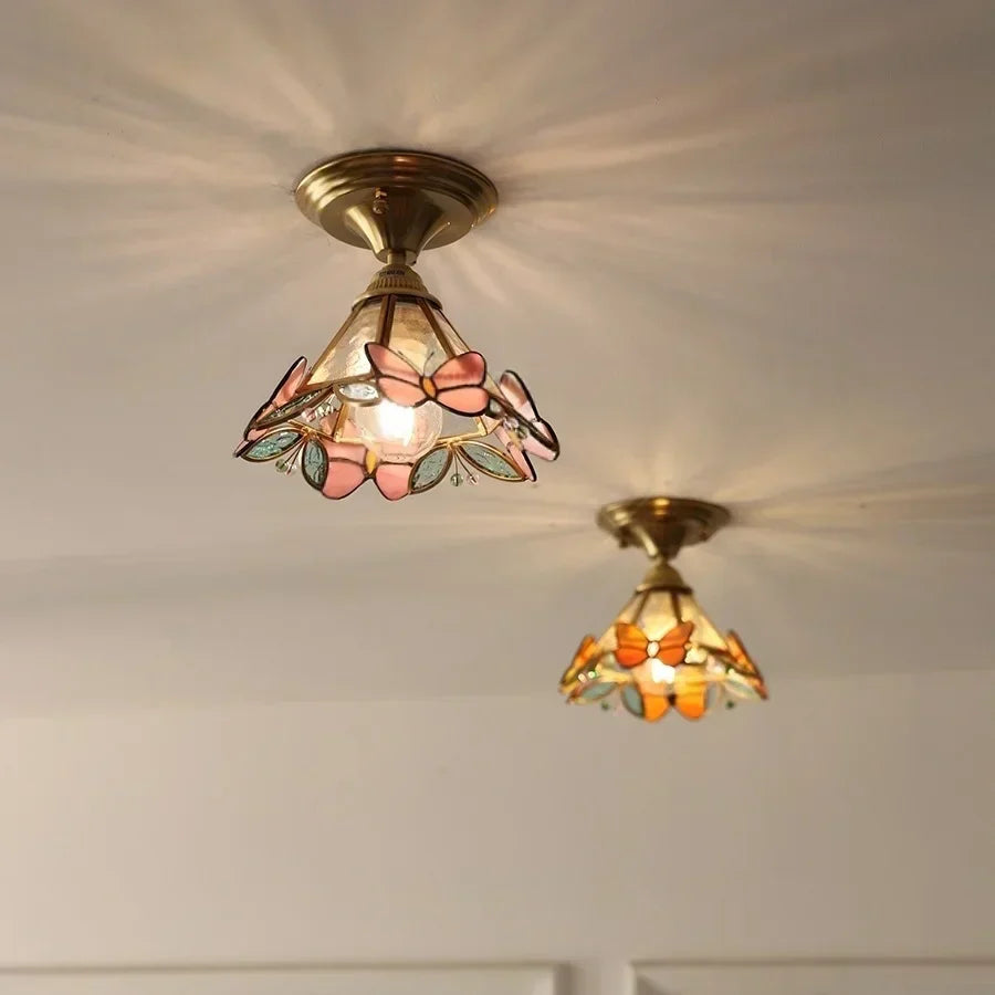 DecorBites™ Butterfly Glass Tiffany LED Ceiling Light - Nordic Modern Copper Lamp