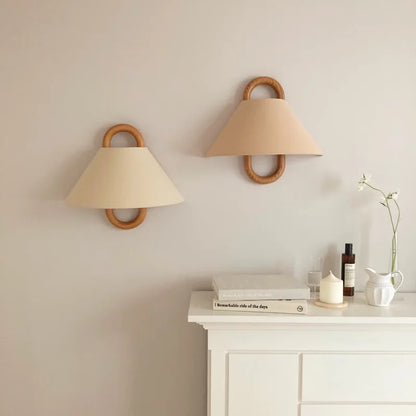DecorBites™ Beech Wood Wall Lamp: Wabi-sabi Style Fabric Art for Living Room, Bedroom, or Porch