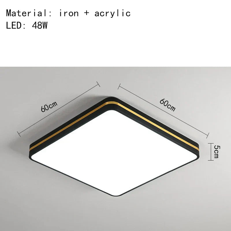 DecorBites™ LED Ceiling Lights: Modern Golden Ring Square Round Black Metal Minimalist Lamp