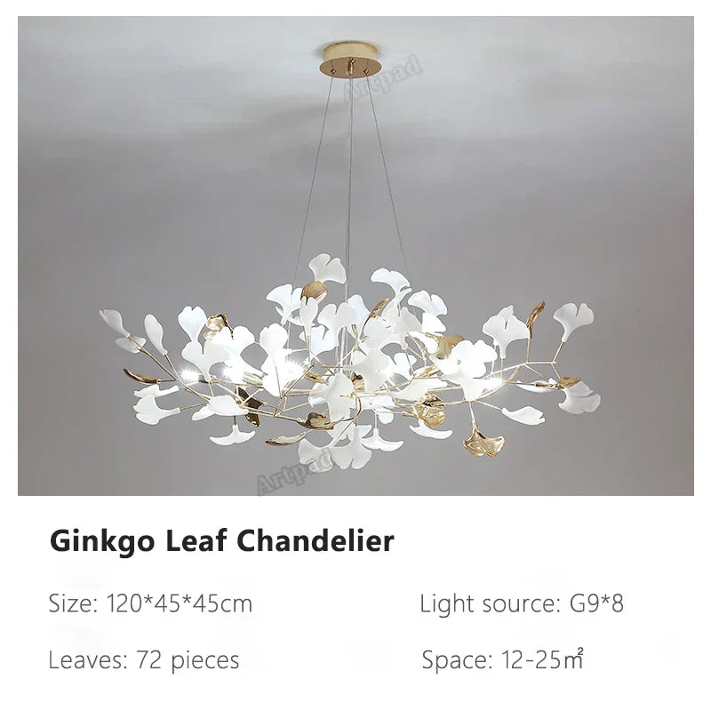 DecorBites™ Ginkgo Leaves Chandelier: Nordic Luxury Pendant Lamp for Hotel, Stairs, Living Room