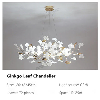 DecorBites™ Ginkgo Leaves Chandelier: Nordic Luxury Pendant Lamp for Hotel, Stairs, Living Room