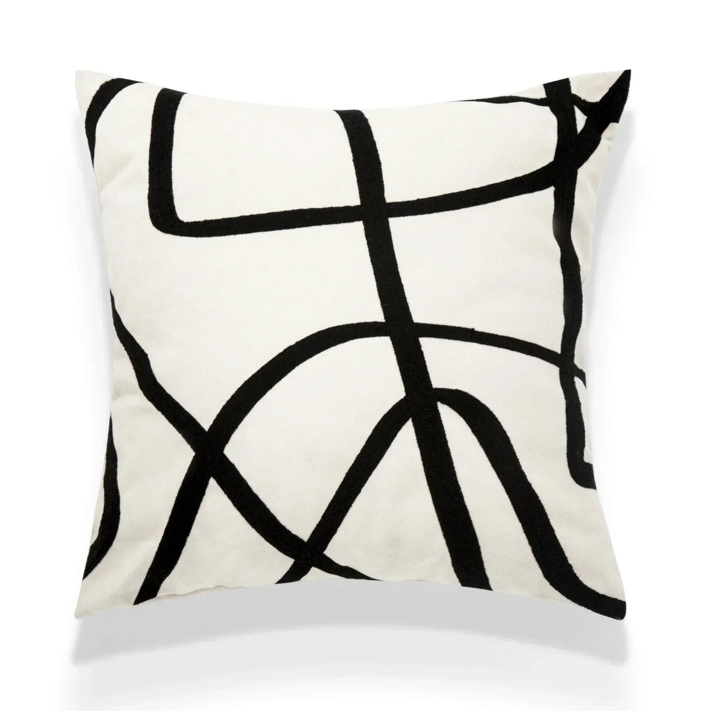 DecorBites™ Geometric Line Embroidered Pillowcase in Black White Beige Suede Canvas