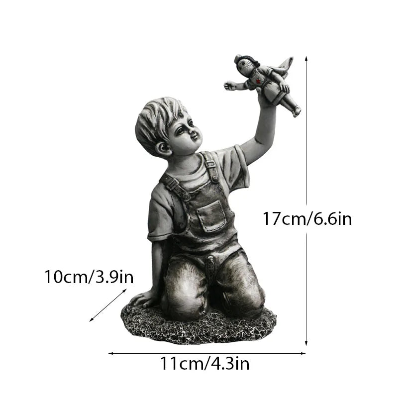 DecorBites™ Banksy Sculpture Collection: Flower Thrower & Balloon Girl Figurines for Home & Office