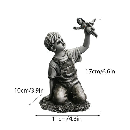 DecorBites™ Banksy Sculpture Collection: Flower Thrower & Balloon Girl Figurines for Home & Office
