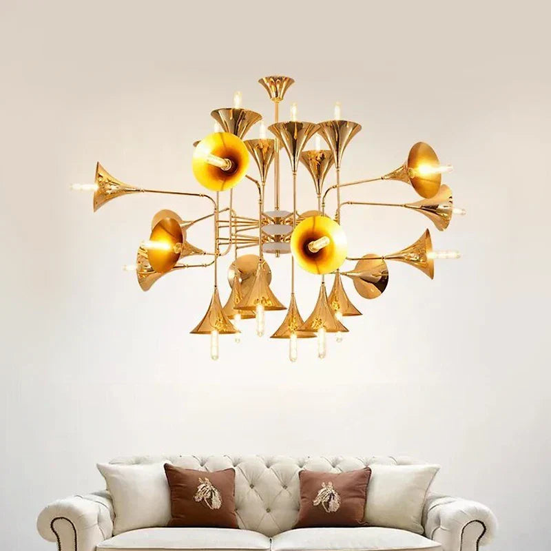 ™ Gold Flared Trumpet Chandelier for Kitchen, Hall, Study, Drawing Room