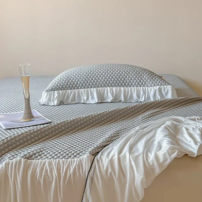 DecorBites™ Cool Feeling 3-Piece Bedding Set - Solid Color Bedskirt, Bedspreads, Sheets & Pillowcases