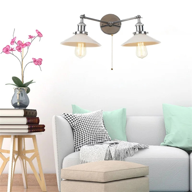 DecorBites™ Glass 2-Light Wall Sconce with Pull Chain Switch for Bedroom and Bathroom