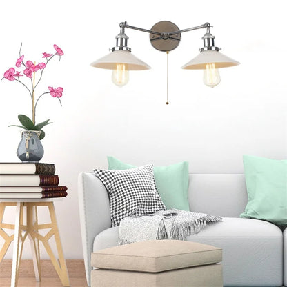 DecorBites™ Glass 2-Light Wall Sconce with Pull Chain Switch for Bedroom and Bathroom