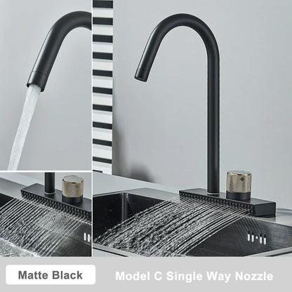 DecorBites™ Black Rainwater Kitchen Faucet Flexible Pull Out 3 Way Nozzle Mixer Tap
