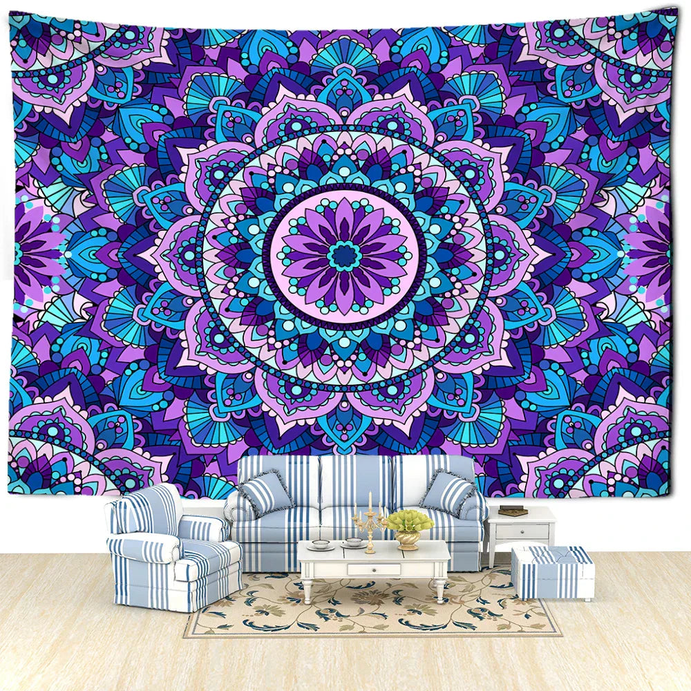DecorBites™ Blue Purple Mandala Tapestry Wall Hanging - Bohemian Abstract Aesthetics
