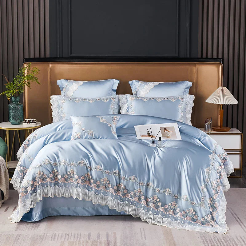 DecorBites™ Lace Silk Cotton Luxury French Wedding Bedding Set for Chic Princess Bedrooms