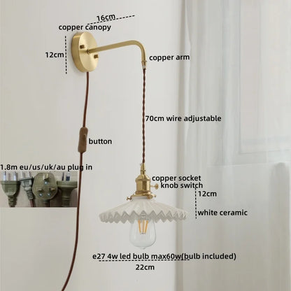 DecorBites™ Ceramic Copper LED Wall Lamp with Pull Chain Switch for Modern Style Interiors