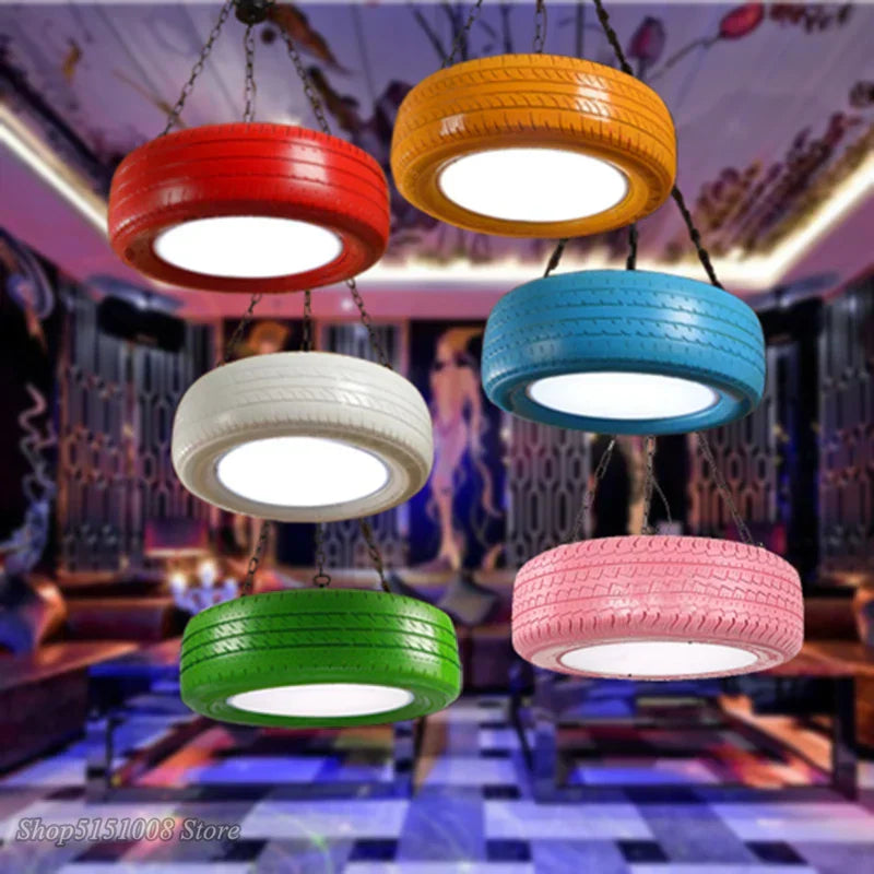 DecorBites™ Industrial Rubber Tire Pendant Light for Bar and Kitchen Décor