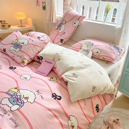 DecorBites™ Cotton Cartoon Printed Bed Set with Non-Fading Floral Patterns for Adults