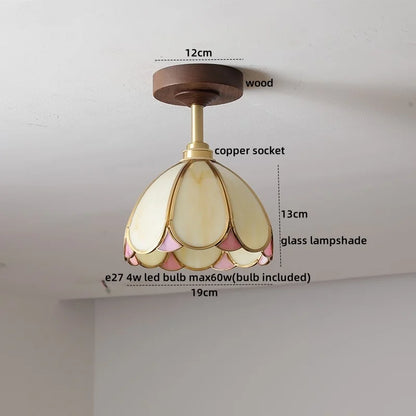 DecorBites™ Amber Glass LED Ceiling Light Modern Wood Canopy Kids Room Fixture