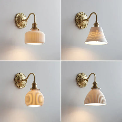 DecorBites™ Ceramic LED Wall Lights: Modern Japan Style Copper Base Sconce for Home Decor