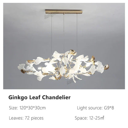 DecorBites™ Ginkgo Leaves Chandelier: Nordic Luxury Pendant Lamp for Hotel, Stairs, Living Room