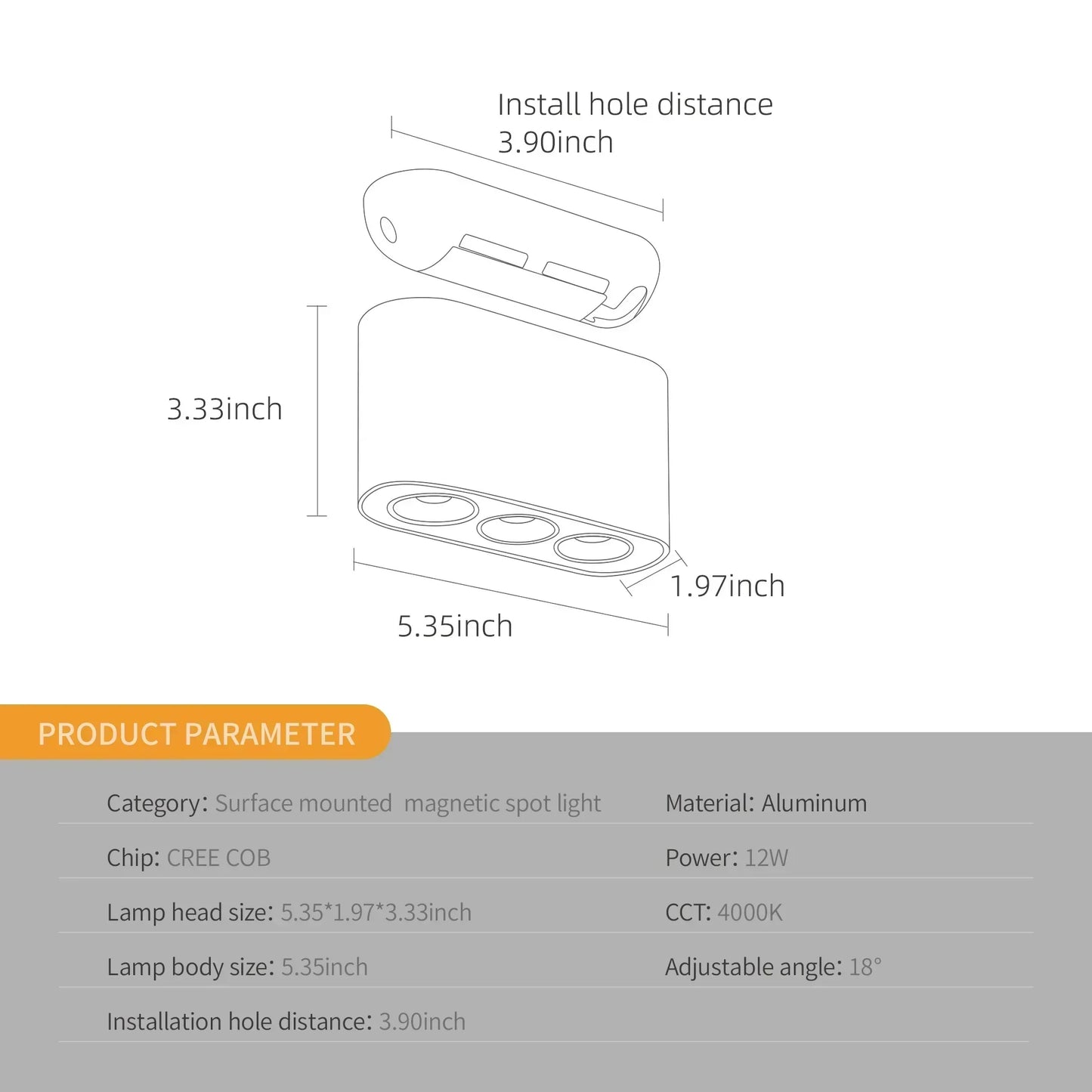 DecorBites™ 12W COB Chip Ceilling Spotlight with Adjustable Angle for Magnetic Mount