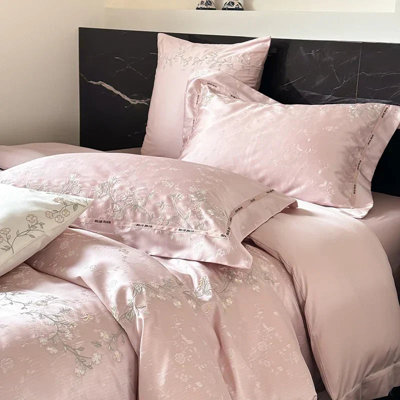 DecorBites™ Jacquard 100s Egyptian Cotton Bedding Set: King Queen Ru Size Sheet Blanket Pillowcase