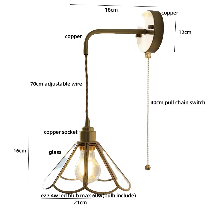 DecorBites™ Copper Adjustable LED Wall Light with Pull Chain Switch