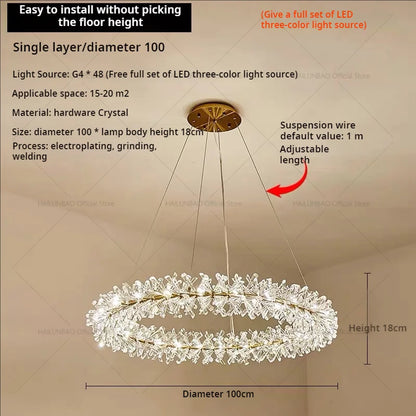 DecorBites™ Crystal Chandelier for Living and Dining Room High-End Elegant Bedroom Lighting