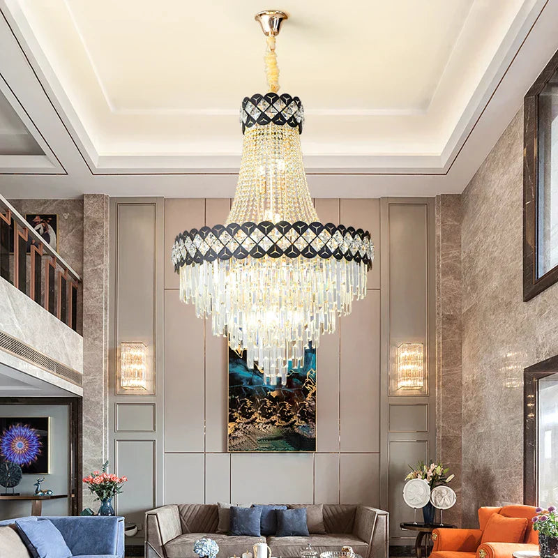 DecorBites™ Crystal Chandelier Spiral Staircase Hall Lamp Duplex Living Room Hardware Texture