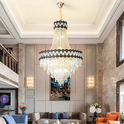 DecorBites™ Crystal Chandelier Spiral Staircase Hall Lamp Duplex Living Room Hardware Texture