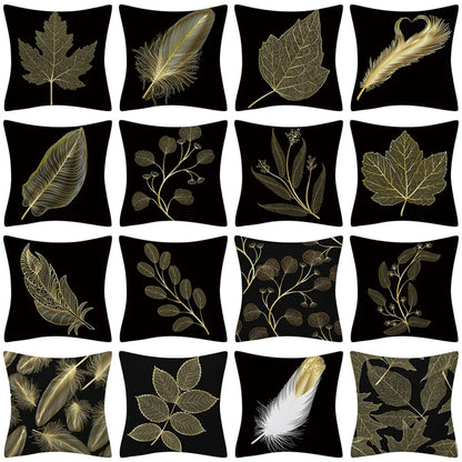 45x45cm Golden Leaves Pillow Cases by DecorBites™ - Nordic Ins Black Sofa Decor