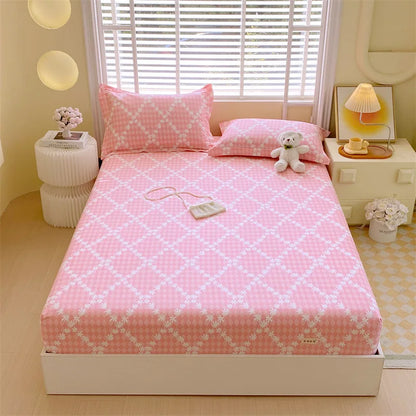 DecorBites™ Cotton Striped Fitted Bed Sheet for Queen Double Mattress Cover