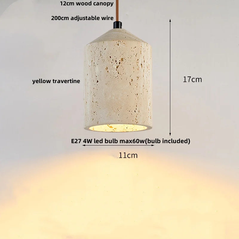 DecorBites™ LED Pendant Lamp Yellow Travertine Japanese Style Adjustable Hanging Lights