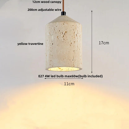DecorBites™ LED Pendant Lamp Yellow Travertine Japanese Style Adjustable Hanging Lights