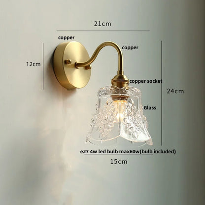 DecorBites™ Clear Glass LED Wall Sconce Pull Chain Switch Modern Copper Bedside Lamp