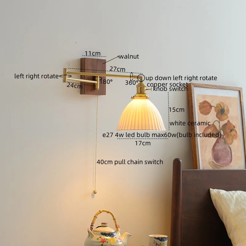 DecorBites™ Ceramic Copper LED Wall Light | Modern Bedside Lamp with Pull Chain Switch