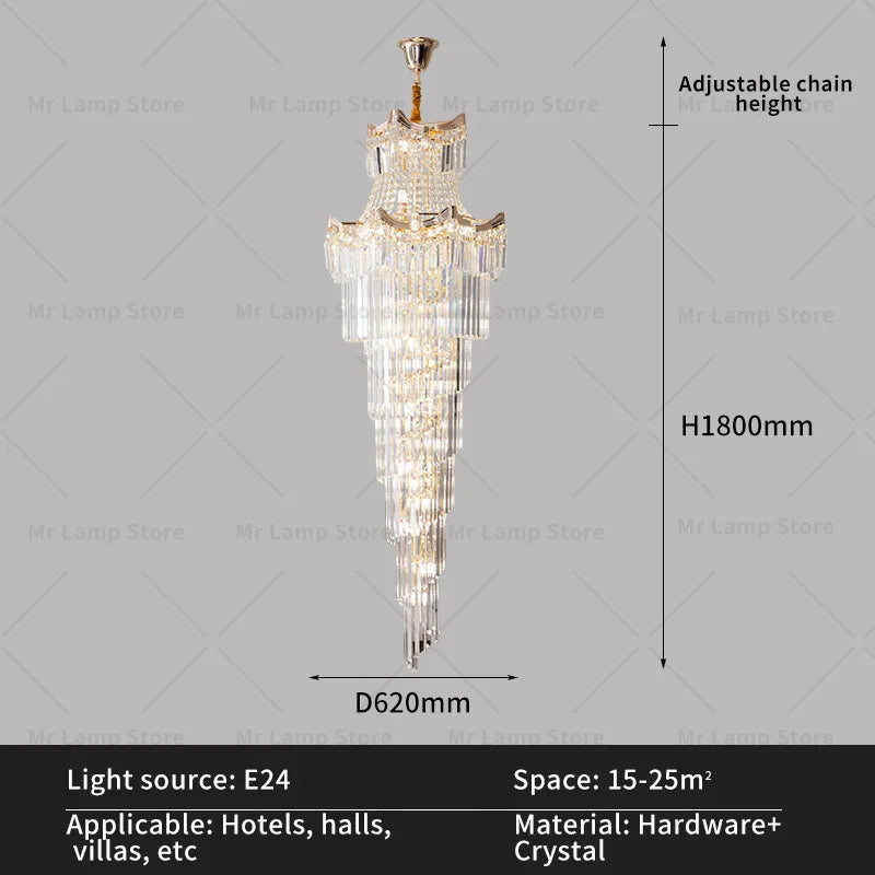 DecorBites™ Crystal Stair Chandelier: Modern Duplex Villa Light Luxury for Elegant Living Rooms