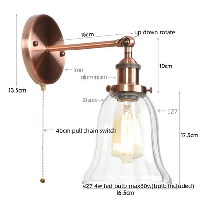 DecorBites™ Loft Clear Glass Rustic LED Wall Light - Industrial Style Iron Wall Lamp
