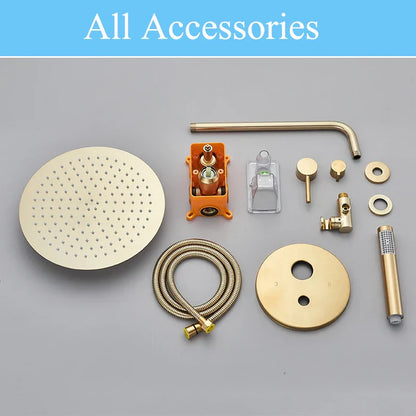 DecorBites™ Brushed Gold Shower Faucet Set Wall Mount Rainfall Shower System
