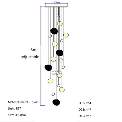 DecorBites™ Cobblestone Glass LED Pendant Lights Chandelier for Villa Hotel Loft Stairway
