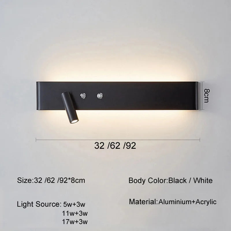 DecorBites™ 8W/20W Long Led Wall Light Switch, Aluminum Fixture for Living Room Bedroom.