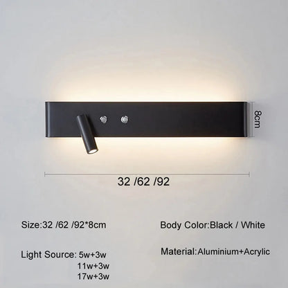 DecorBites™ 8W/20W Long Led Wall Light Switch, Aluminum Fixture for Living Room Bedroom.