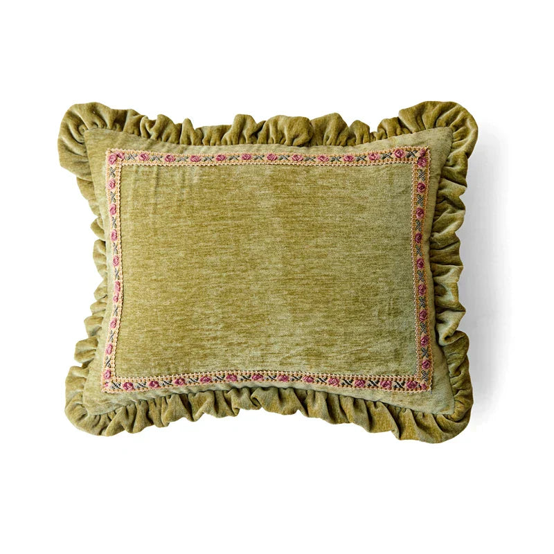 ™ Luxe Chenille Ruffled Green Lumbar Pillow Cover 35x45